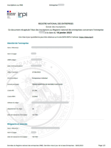 Information registre national des entreprises - FAFCEA